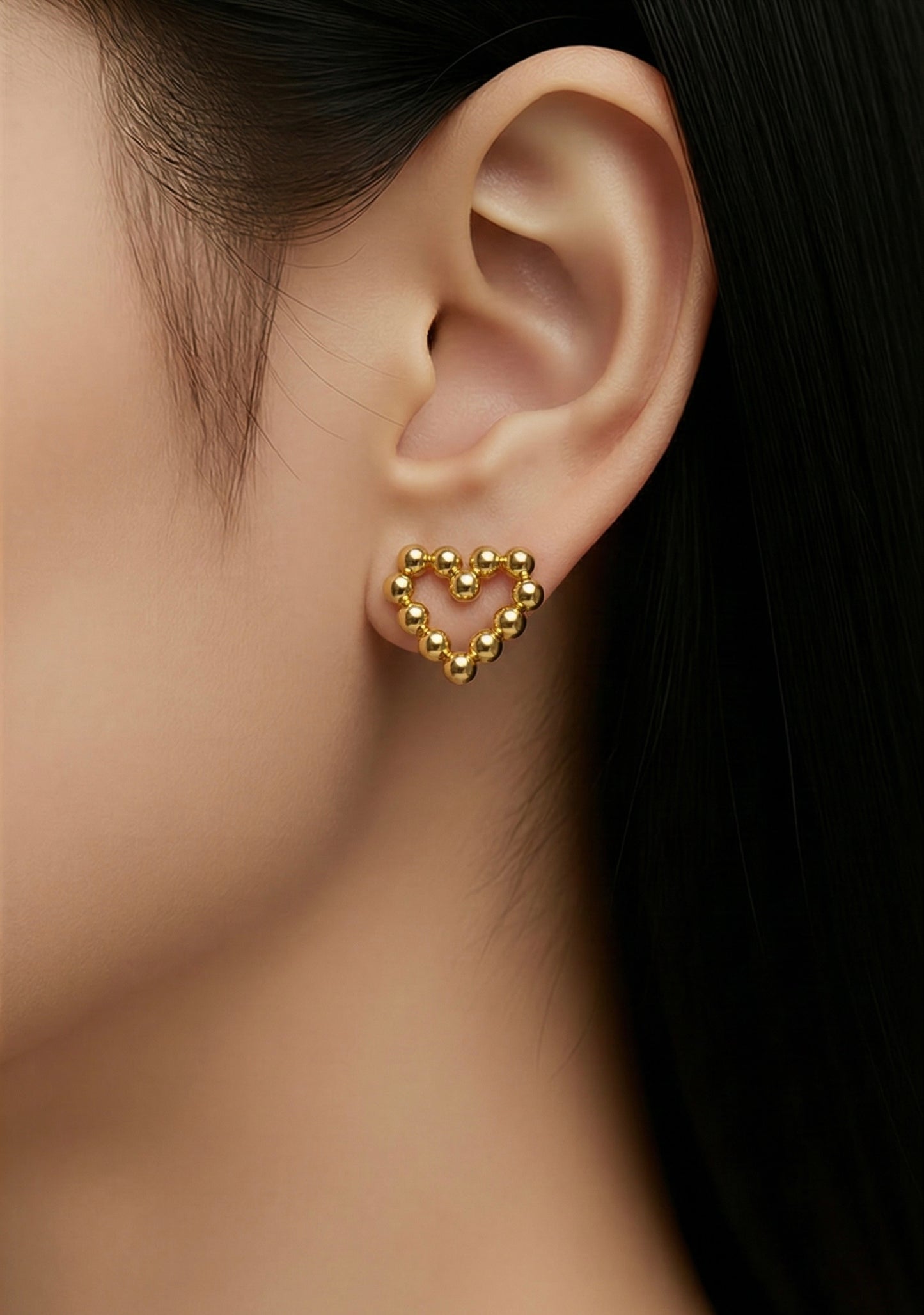 Gold Beaded Heart Earrings