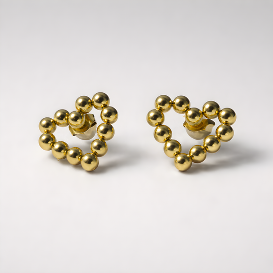 Gold Beaded Heart Earrings