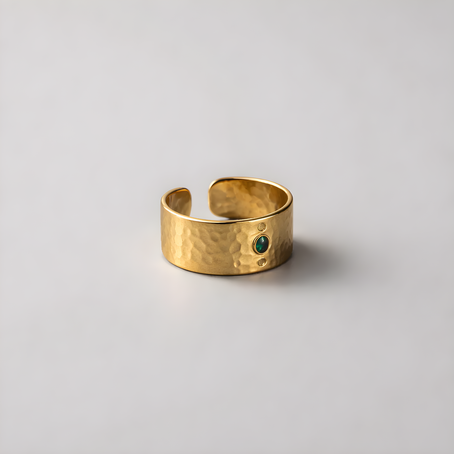 Wide Gold Ring with Emerald