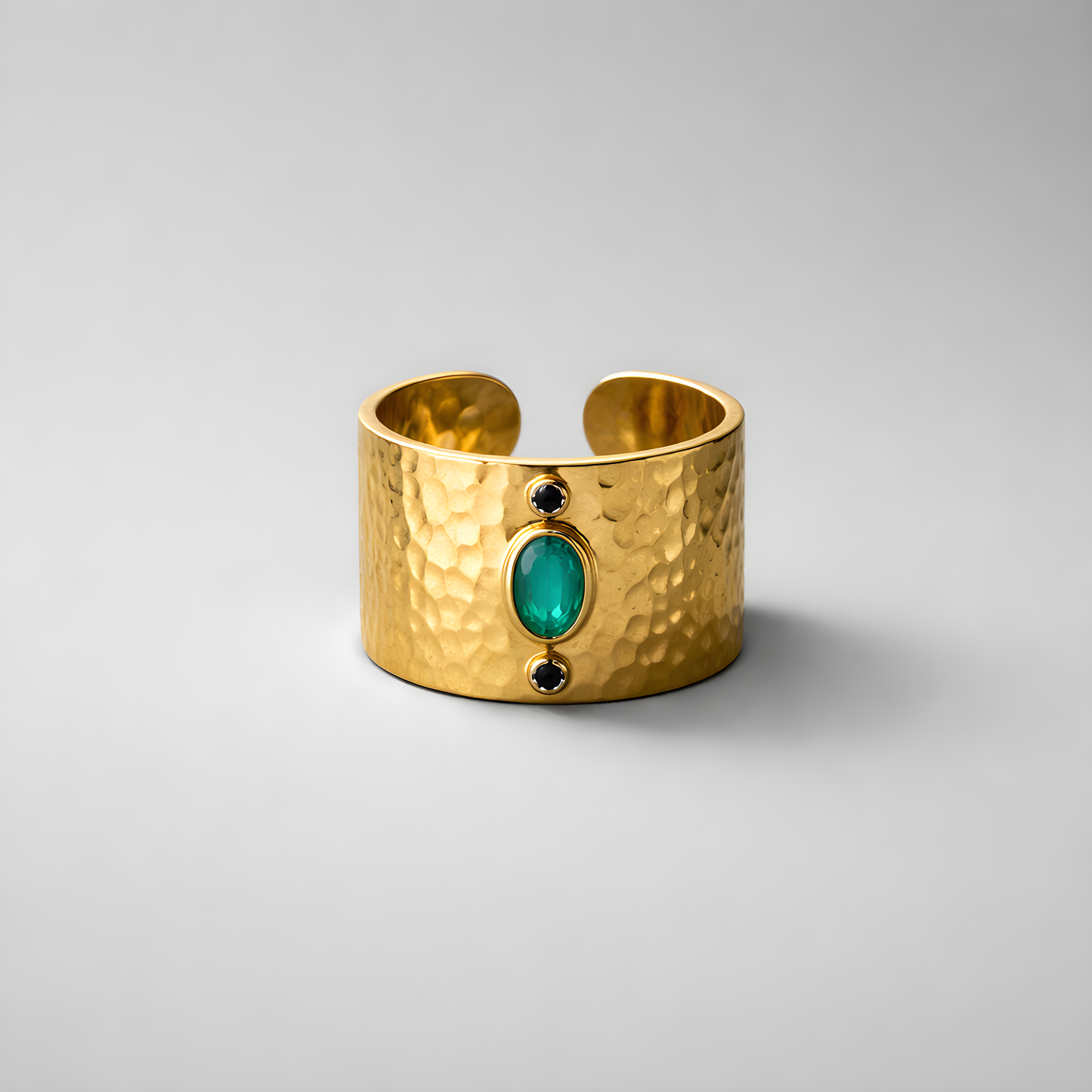 Wide Gold Ring with Emerald