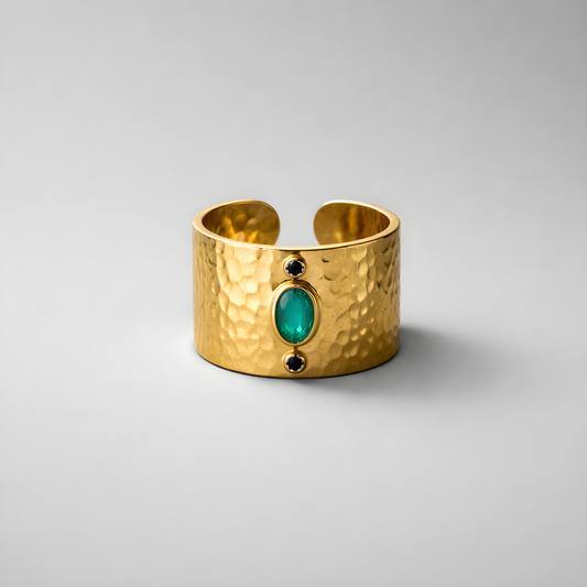 Wide Gold Ring with Emerald
