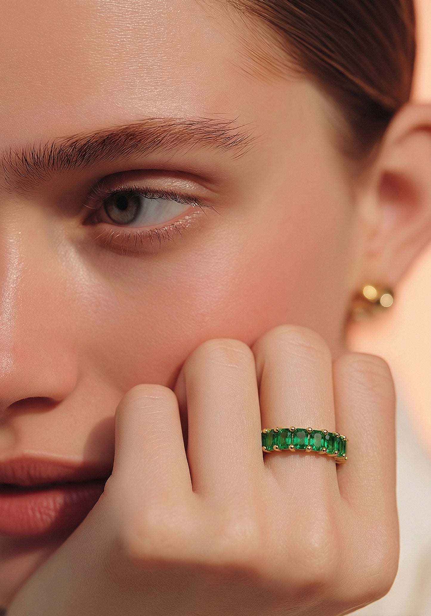 Gold Ring with Multiple Emeralds