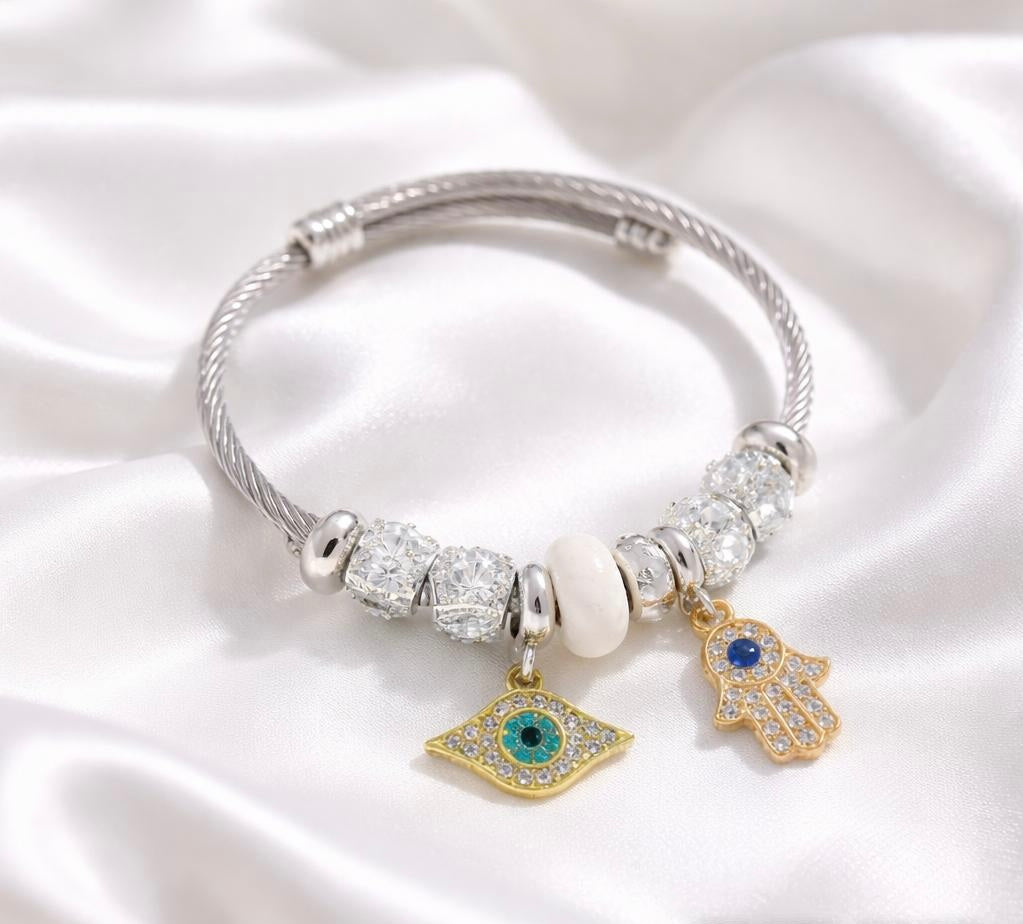 Bracelet with Diamond Key Pendant Crystal Beads
