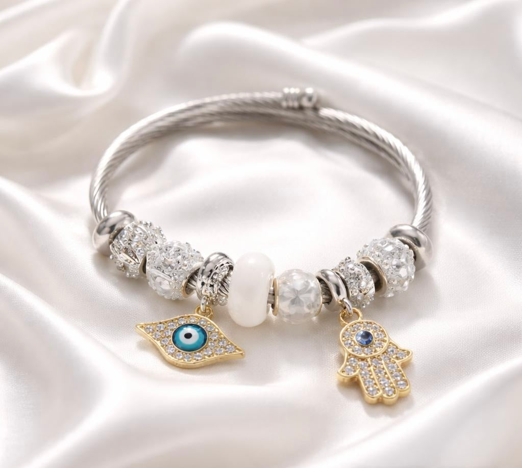 Bracelet with Diamond Key Pendant Crystal Beads