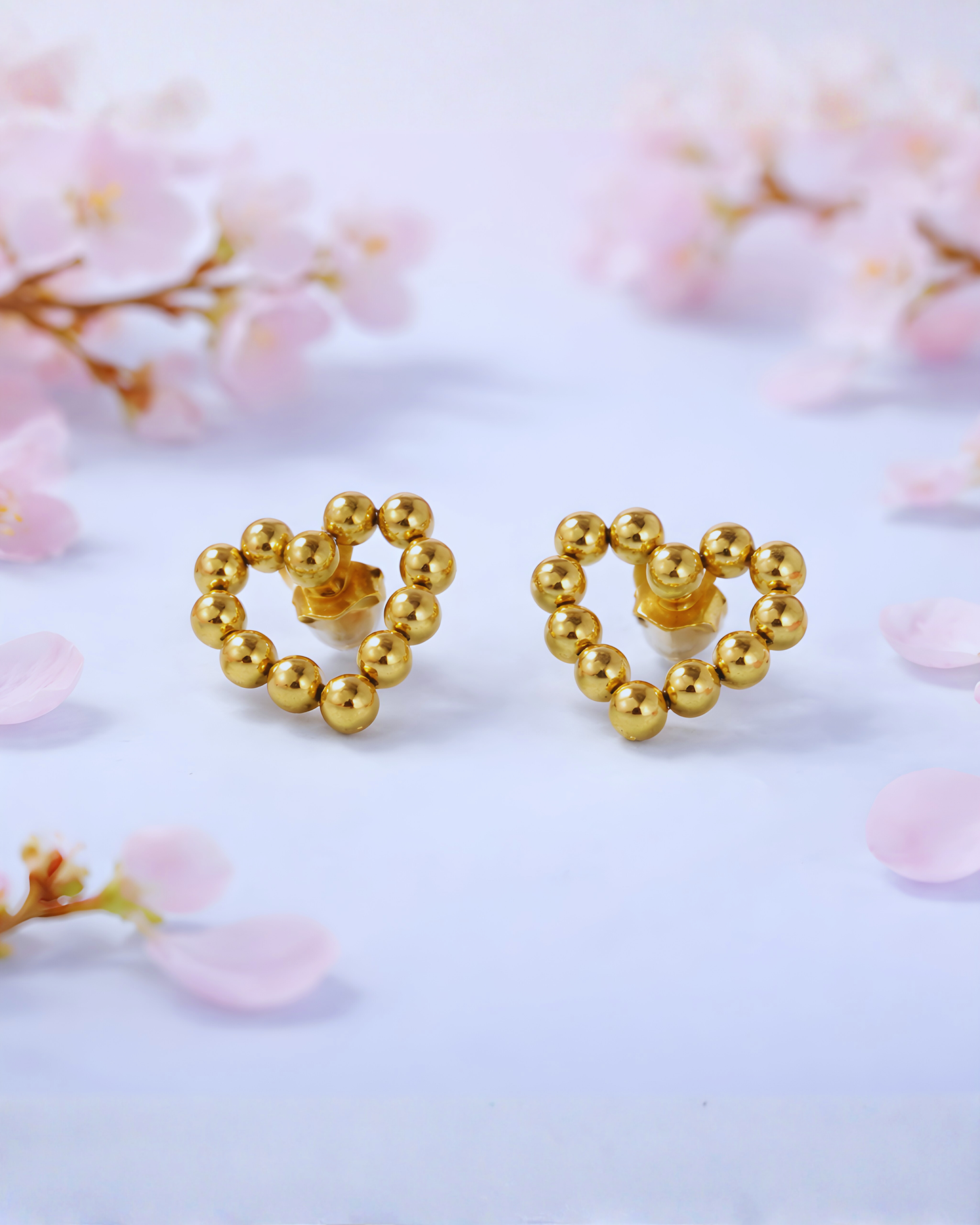 Gold Beaded Heart Earrings