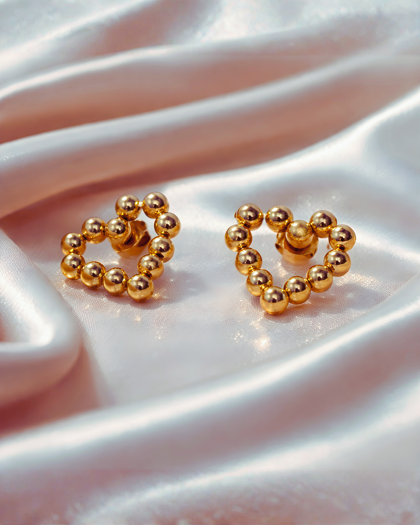 Gold Beaded Heart Earrings
